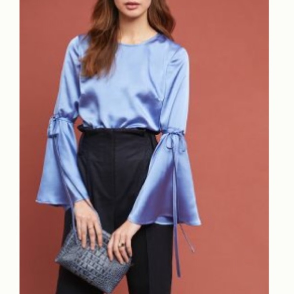Anthropologie Bell Sleeve Satin Shirt